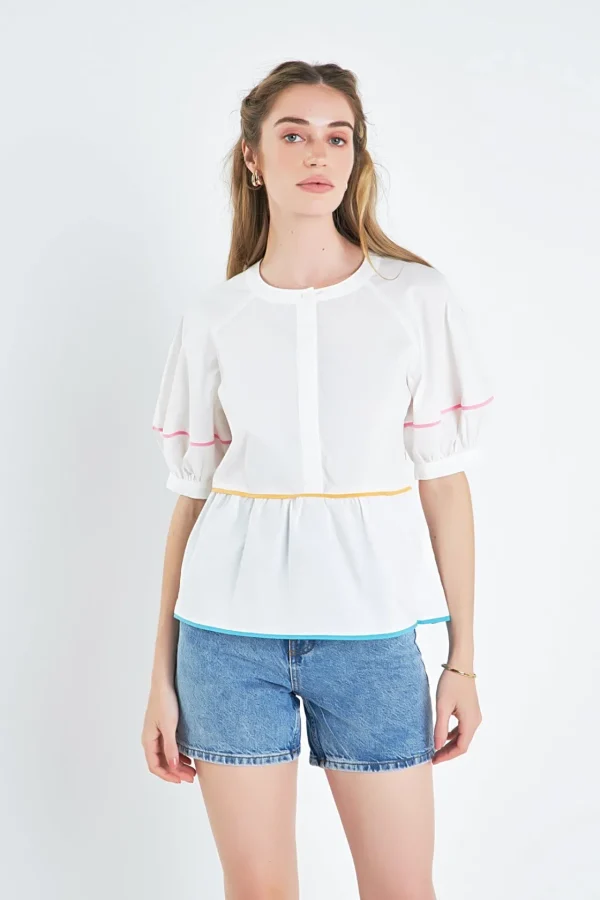ENGLISH FACTORY Shirts & Blouses | Tops*- Piping Detailed Blouse IVORY