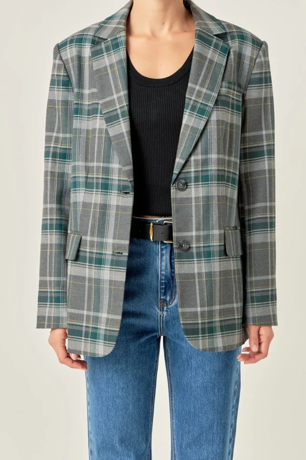 ENGLISH FACTORY Matching Sets | Jackets & Coats*- Plaid Blazer GREY/GREEN