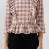 ENGLISH FACTORY Tops*- Plaid Blouse WHITE/RED