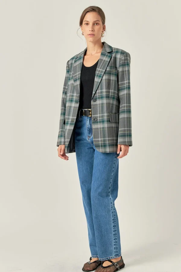 ENGLISH FACTORY Matching Sets | Jackets & Coats*- Plaid Blazer GREY/GREEN
