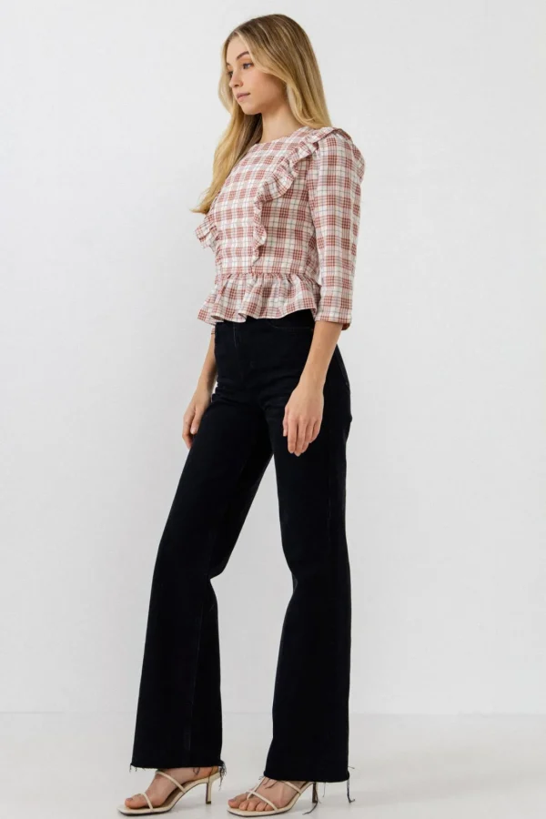 ENGLISH FACTORY Tops*- Plaid Blouse WHITE/RED