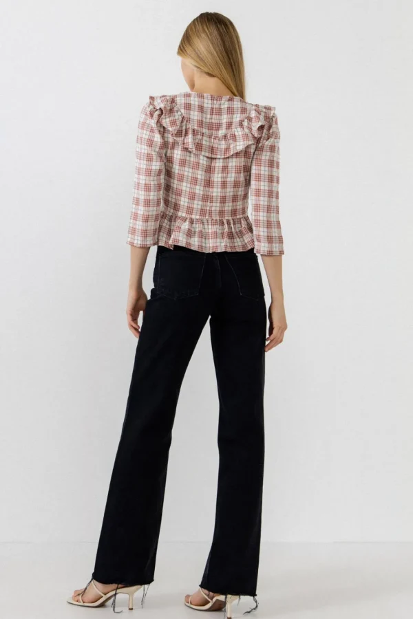 ENGLISH FACTORY Tops*- Plaid Blouse WHITE/RED