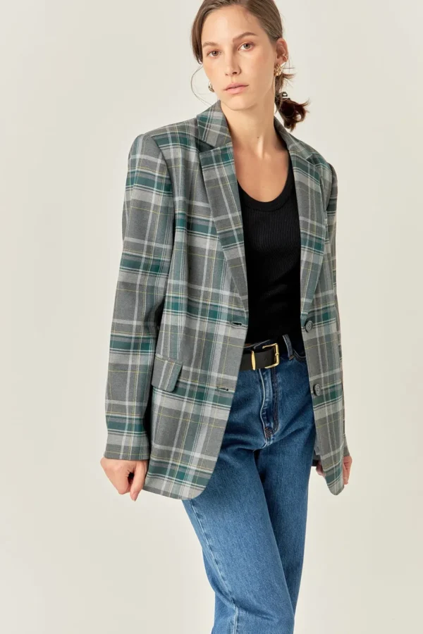 ENGLISH FACTORY Matching Sets | Jackets & Coats*- Plaid Blazer GREY/GREEN