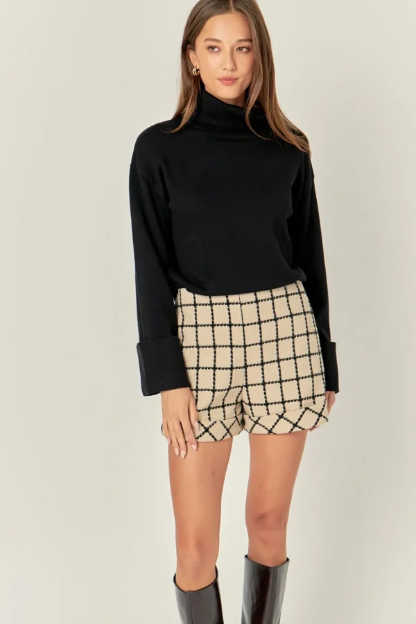 ENGLISH FACTORY Matching Sets | Shorts & Skorts*- Plaid Cuffed Shorts BEIGE/BLACK