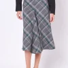 ENGLISH FACTORY Matching Sets | Skirts*- Plaid Midi A Line Skirt GREY/GREEN