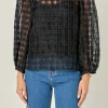 ENGLISH FACTORY Shirts & Blouses | Tops*- Plaid Organza Long Sleeve Top BLACK