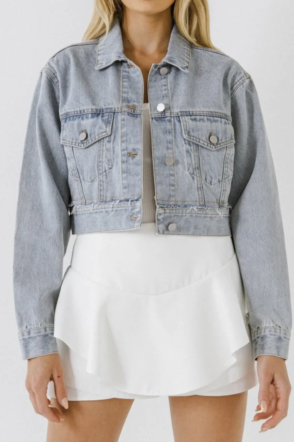 ENGLISH FACTORY Denim | Jackets & Coats*- Plaid Patch with Cropped Jacket DENIM