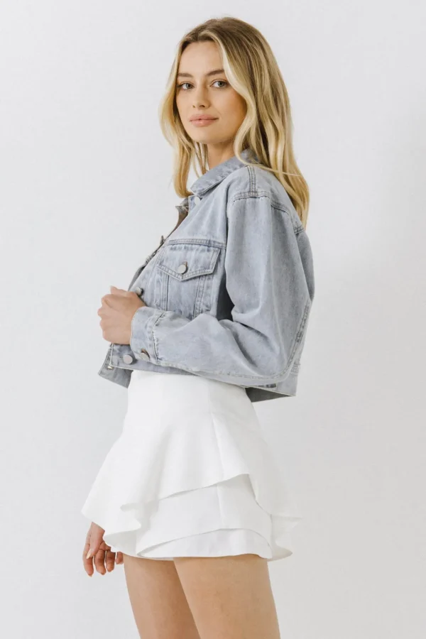 ENGLISH FACTORY Denim | Jackets & Coats*- Plaid Patch with Cropped Jacket DENIM