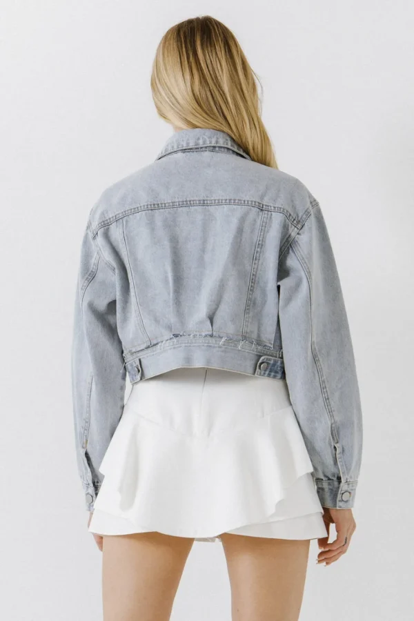 ENGLISH FACTORY Denim | Jackets & Coats*- Plaid Patch with Cropped Jacket DENIM