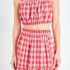 ENGLISH FACTORY Tops*- Plaid Ruched Thick Strap Bandeau RED