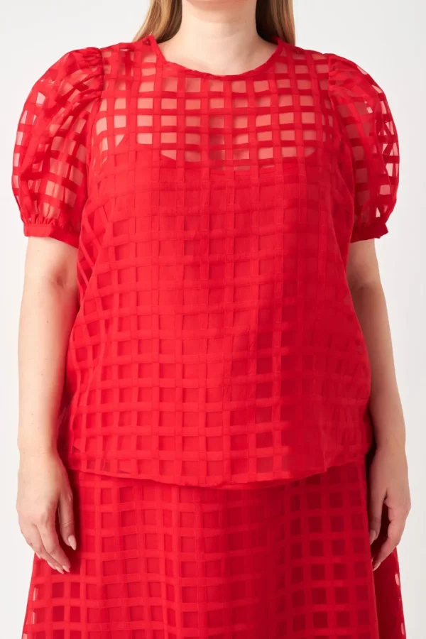 ENGLISH FACTORY Tops*- Plaid See Through Top