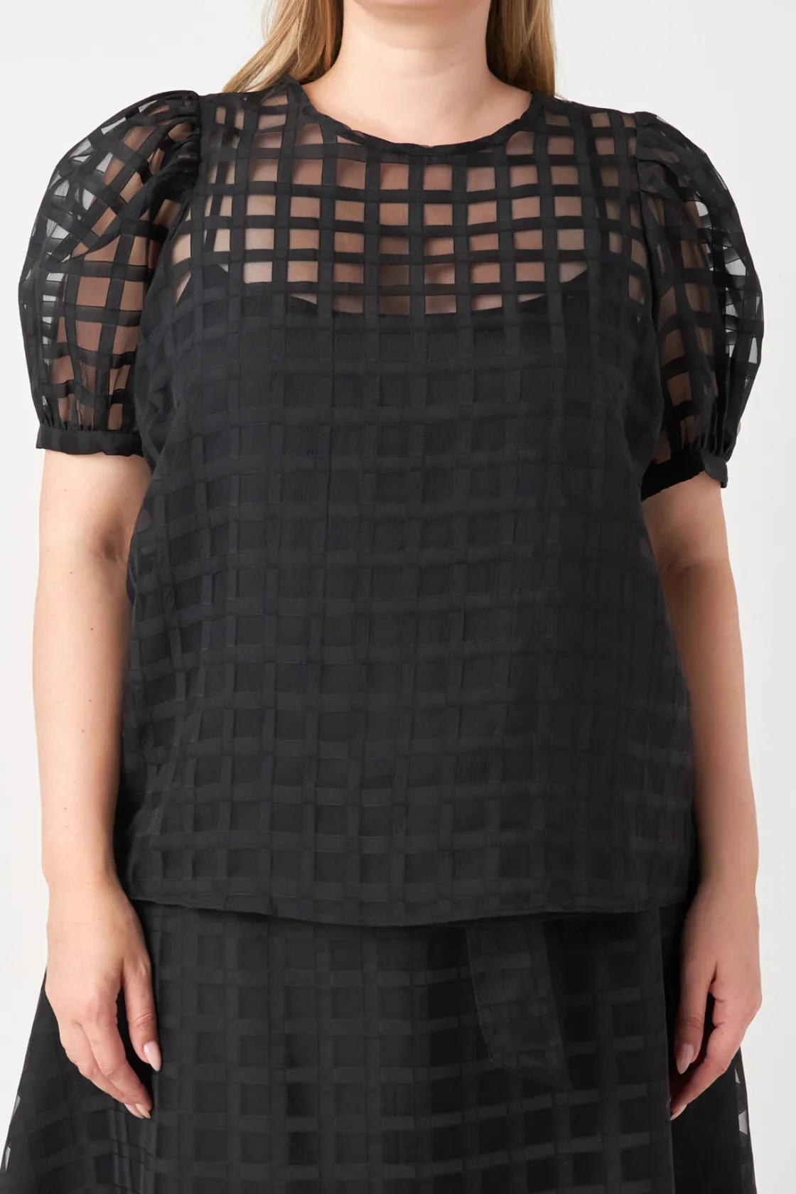 english_factory__plaid_se_10.webp ENGLISH FACTORY Tops*- Plaid See Through Top