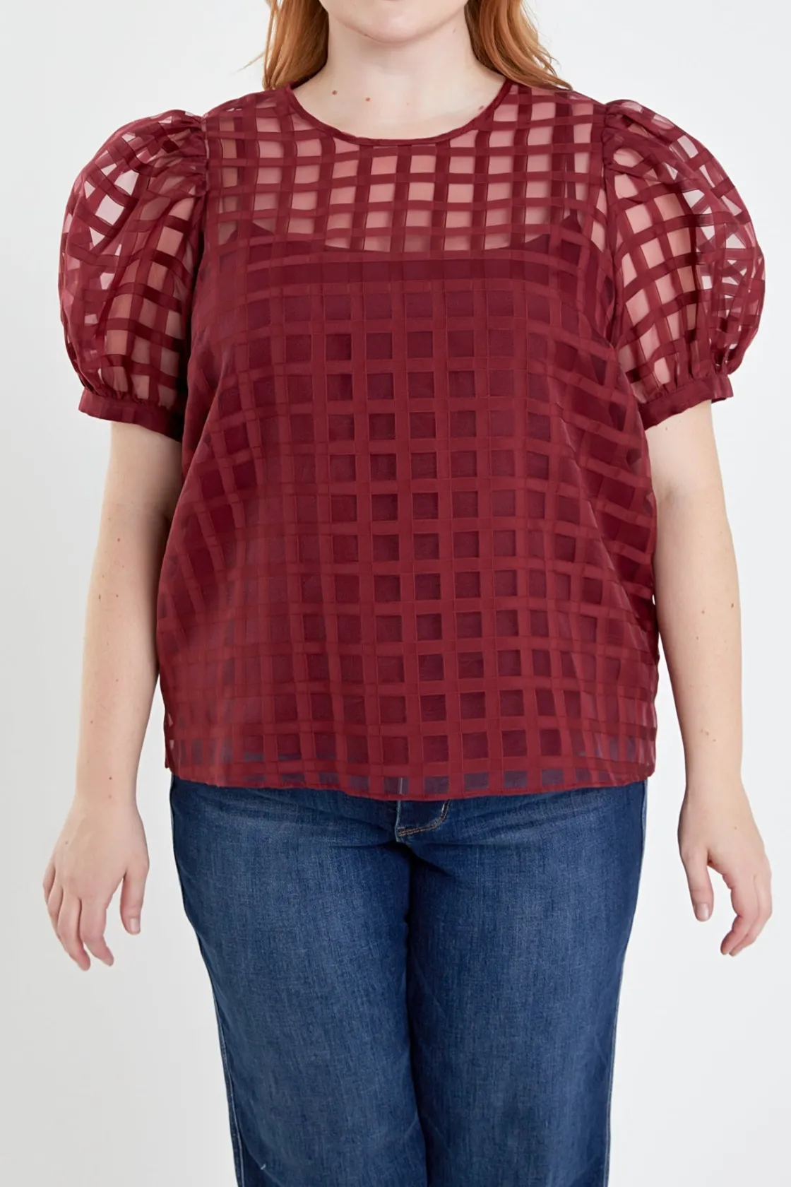 english_factory__plaid_se_15.webp ENGLISH FACTORY Tops*- Plaid See Through Top