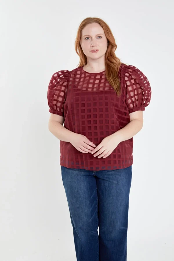 ENGLISH FACTORY Tops*- Plaid See Through Top