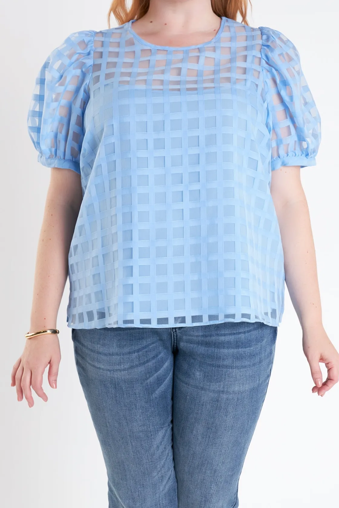 english_factory__plaid_se_5.webp ENGLISH FACTORY Tops*- Plaid See Through Top