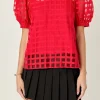 ENGLISH FACTORY Sweaters & Knits | Tops*- Plaid Sheer Puff Sleeve Top
