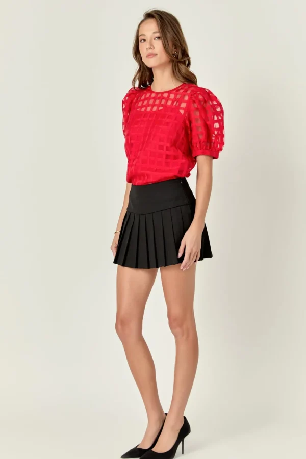 ENGLISH FACTORY Sweaters & Knits | Tops*- Plaid Sheer Puff Sleeve Top