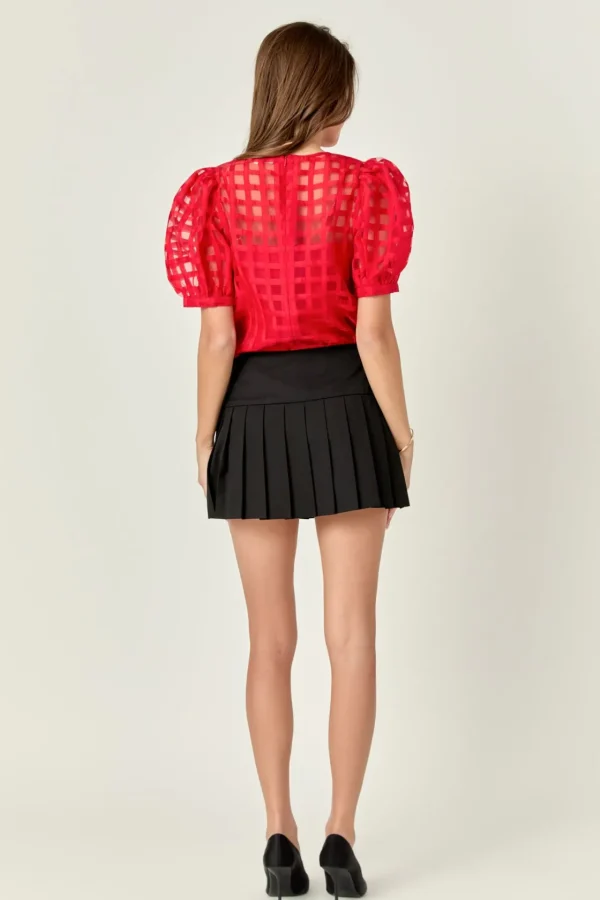 ENGLISH FACTORY Sweaters & Knits | Tops*- Plaid Sheer Puff Sleeve Top