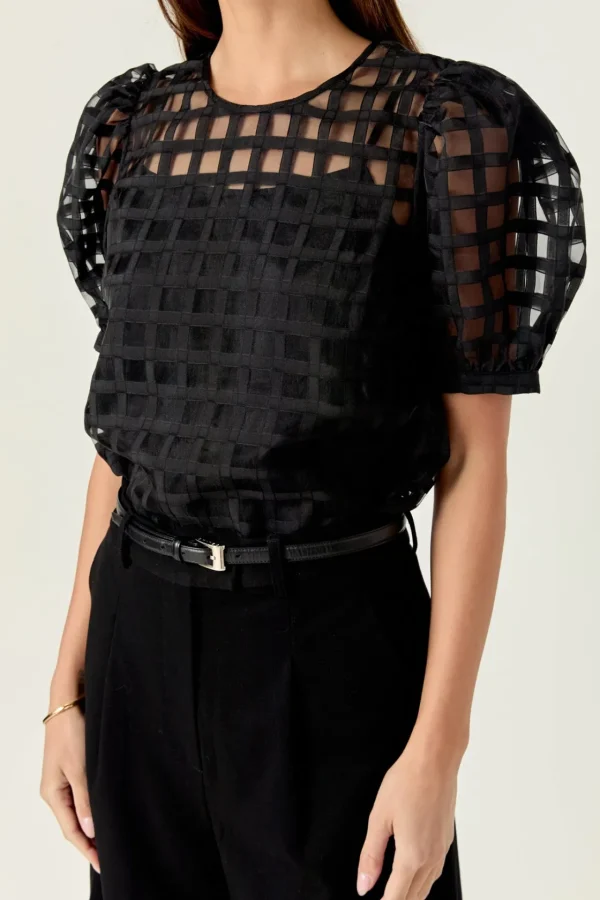 ENGLISH FACTORY Sweaters & Knits | Tops*- Plaid Sheer Puff Sleeve Top