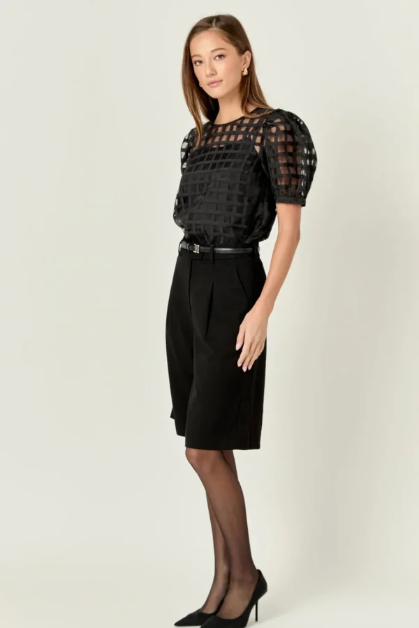 ENGLISH FACTORY Sweaters & Knits | Tops*- Plaid Sheer Puff Sleeve Top