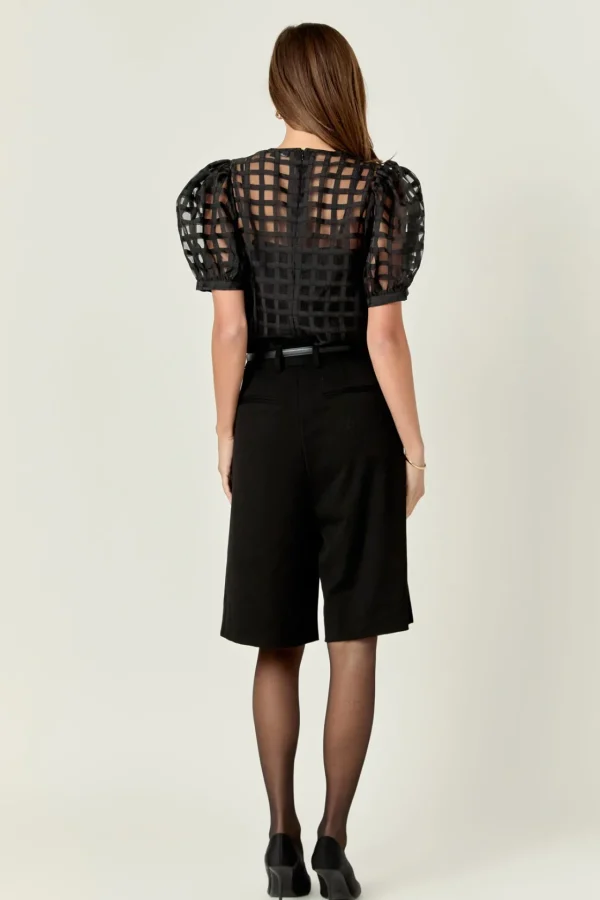 ENGLISH FACTORY Sweaters & Knits | Tops*- Plaid Sheer Puff Sleeve Top