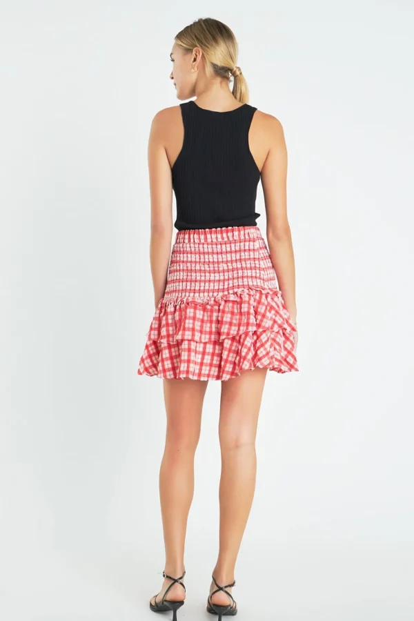 ENGLISH FACTORY Skirts | Tops*- Plaid Smocked Mini Skirt RED