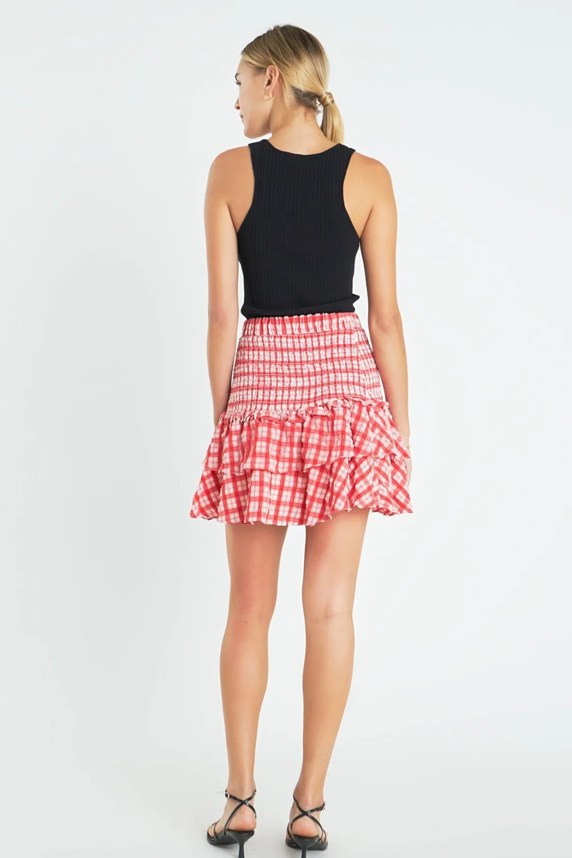 english_factory__plaid_sm_2.webp ENGLISH FACTORY Skirts | Tops*- Plaid Smocked Mini Skirt RED