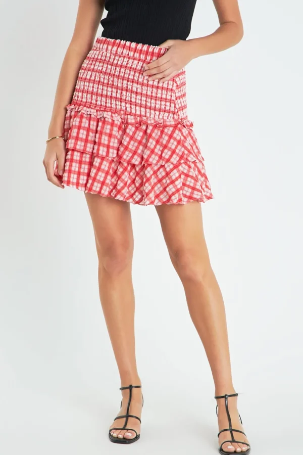 ENGLISH FACTORY Skirts | Tops*- Plaid Smocked Mini Skirt RED