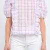 ENGLISH FACTORY Tops*- Plaid Top with Ruffles WHITE/PURPLE