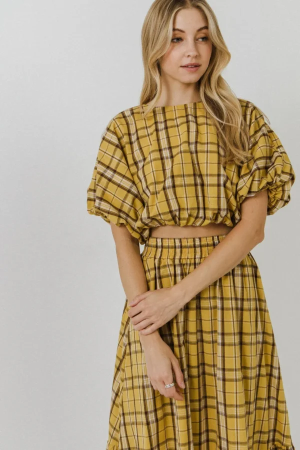 ENGLISH FACTORY Matching Sets | Tops*- Plaid Voluminous Cropped Top