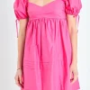 ENGLISH FACTORY Tops*- Pleated Detail Puff Sleeve Mini Dress