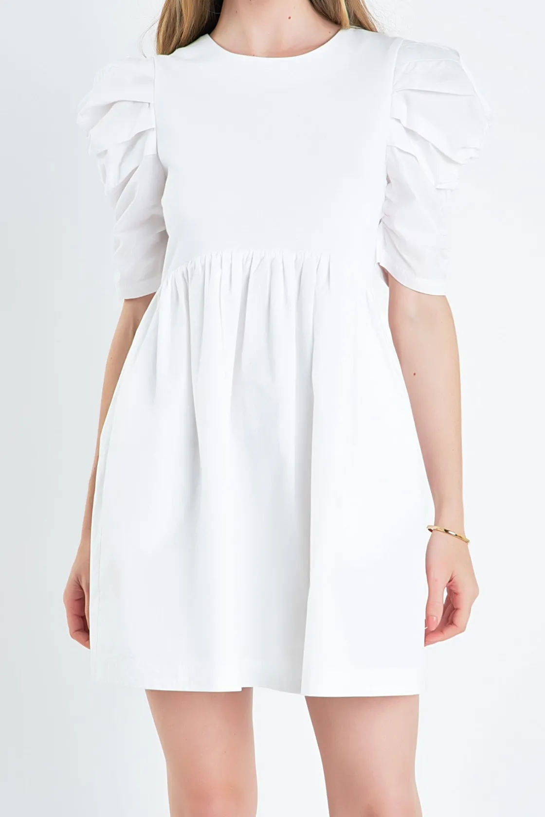 english_factory__pleated__0-13.webp ENGLISH FACTORY White Dresses | Tops*- Pleated Puff Sleeve Mini Dress