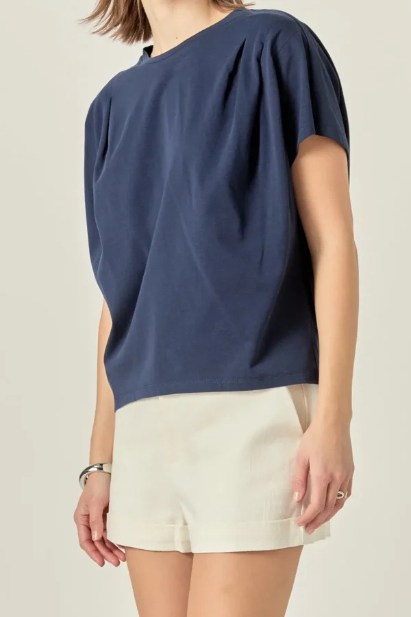 ENGLISH FACTORY Tops*- Pleated Short Sleeve T-Shirt