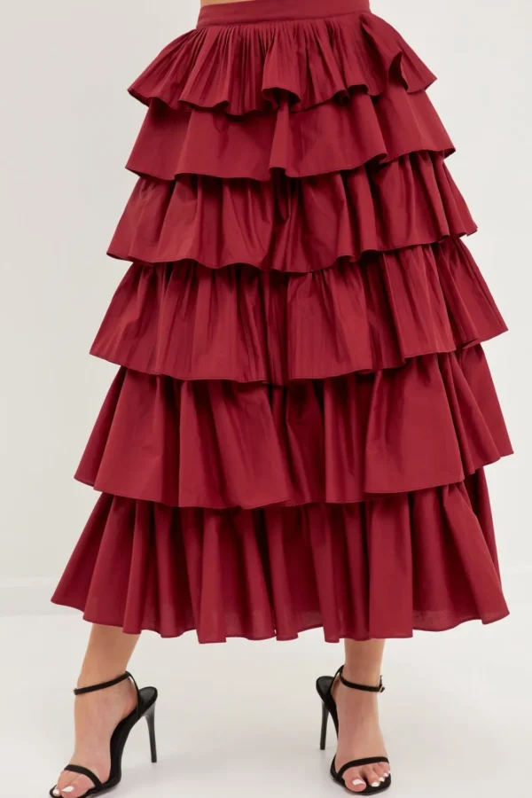 ENGLISH FACTORY Skirts*- Pleated Combo Maxi Poplin Skirt