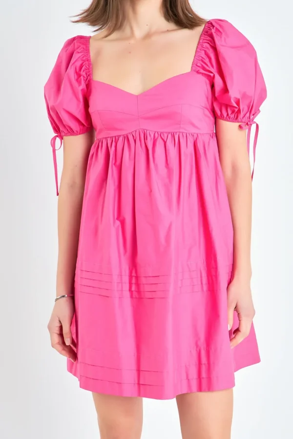 ENGLISH FACTORY Tops*- Pleated Detail Puff Sleeve Mini Dress