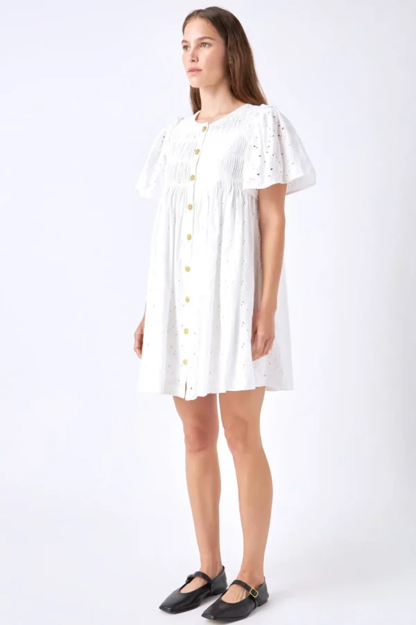 ENGLISH FACTORY White Dresses | Tops*- Pleated Eyelet Mini Dress WHITE