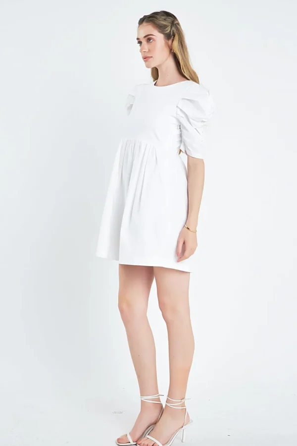 ENGLISH FACTORY White Dresses | Tops*- Pleated Puff Sleeve Mini Dress