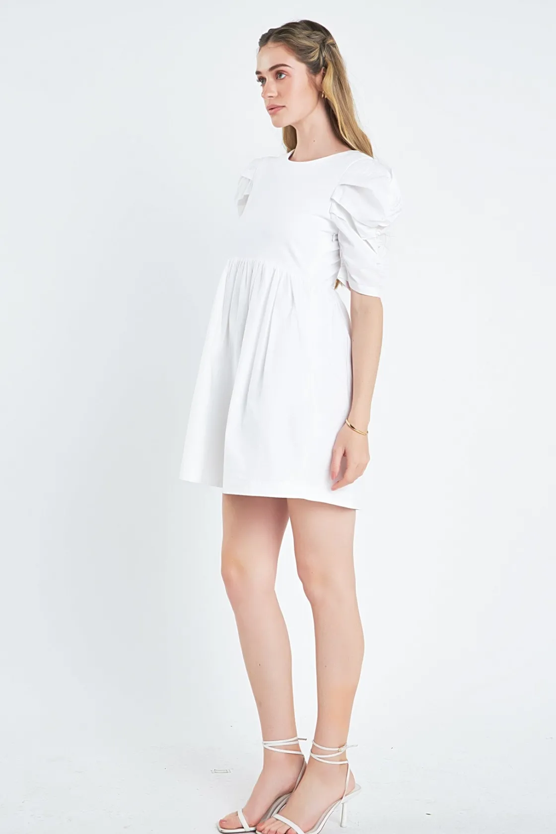 english_factory__pleated__1-13.webp ENGLISH FACTORY White Dresses | Tops*- Pleated Puff Sleeve Mini Dress