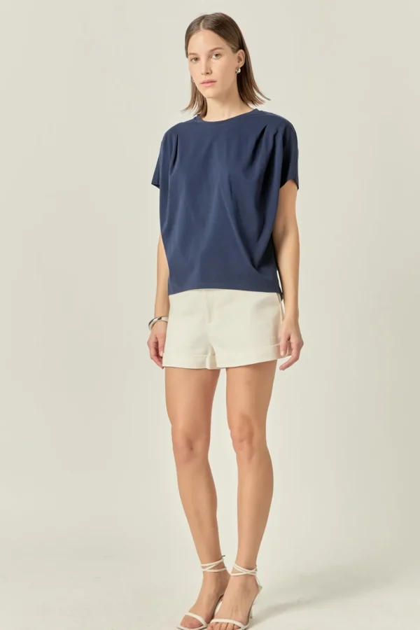 ENGLISH FACTORY Tops*- Pleated Short Sleeve T-Shirt