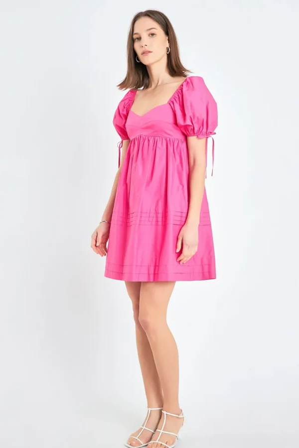 ENGLISH FACTORY Tops*- Pleated Detail Puff Sleeve Mini Dress