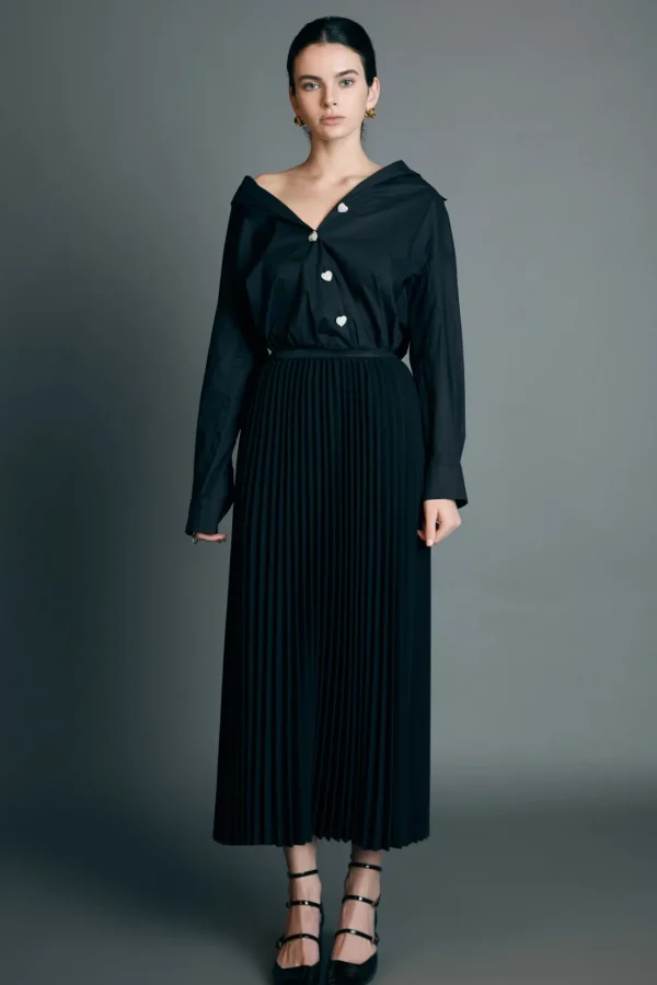 ENGLISH FACTORY Skirts | Tops*- Pleated Midi Skirt in BLACK