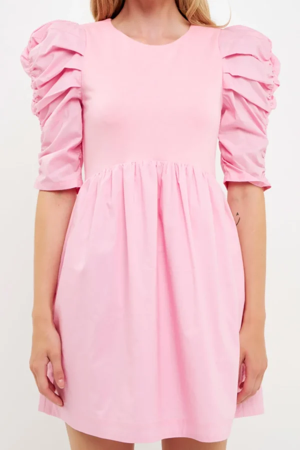 ENGLISH FACTORY White Dresses | Tops*- Pleated Puff Sleeve Mini Dress
