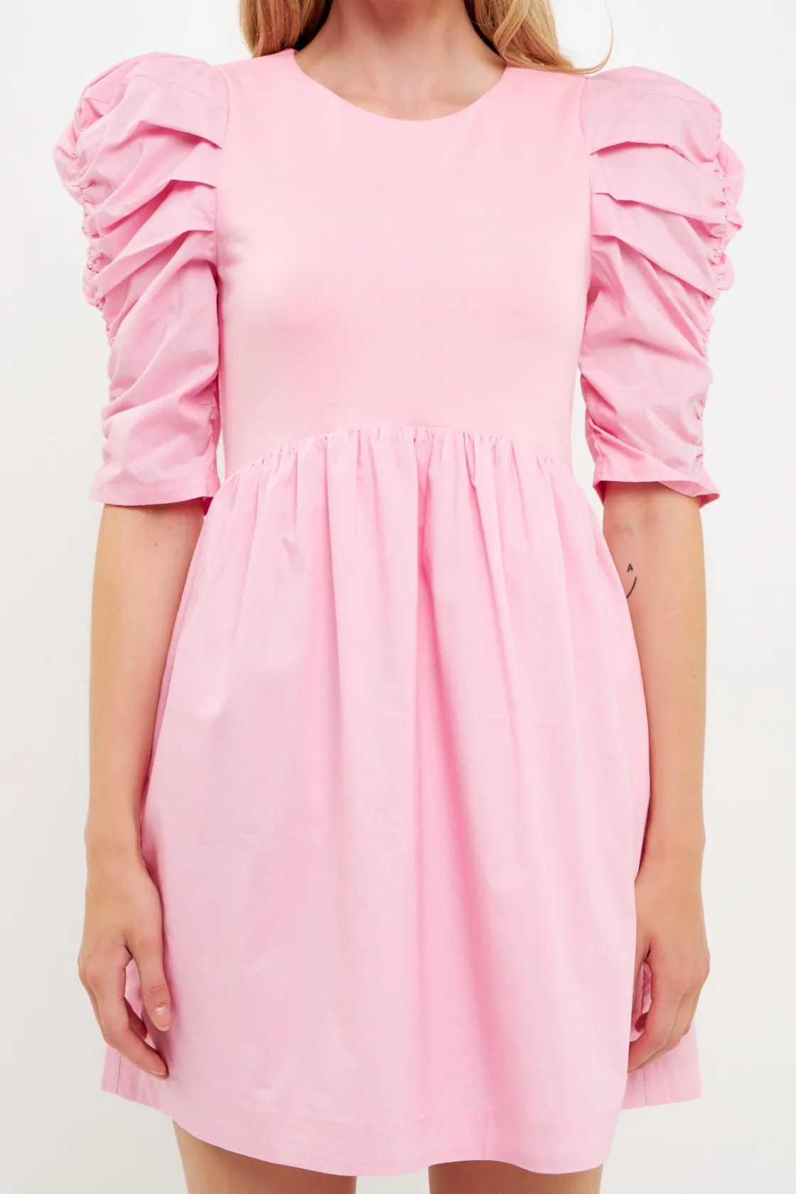 english_factory__pleated__10-2.webp ENGLISH FACTORY White Dresses | Tops*- Pleated Puff Sleeve Mini Dress