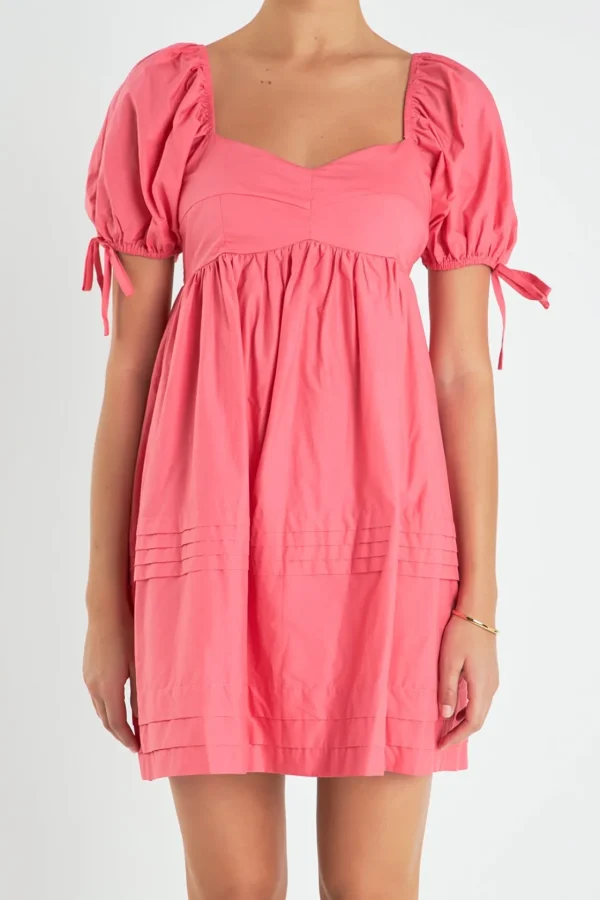 ENGLISH FACTORY Tops*- Pleated Detail Puff Sleeve Mini Dress