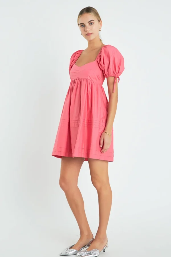 ENGLISH FACTORY Tops*- Pleated Detail Puff Sleeve Mini Dress