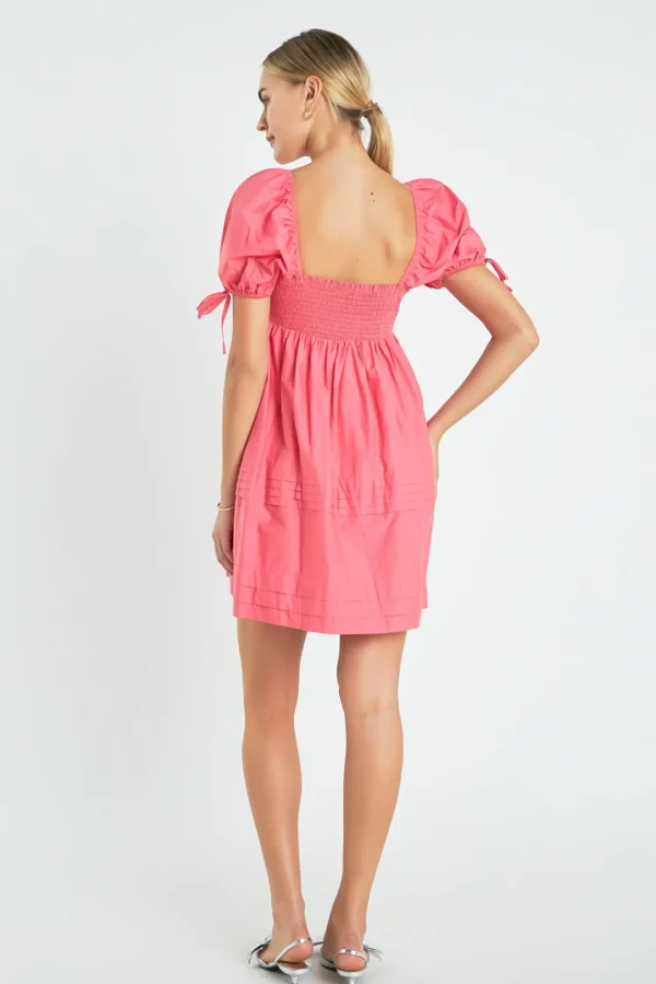 ENGLISH FACTORY Tops*- Pleated Detail Puff Sleeve Mini Dress