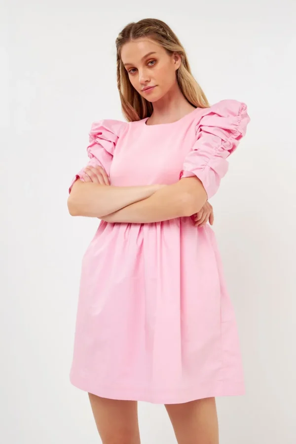 ENGLISH FACTORY White Dresses | Tops*- Pleated Puff Sleeve Mini Dress