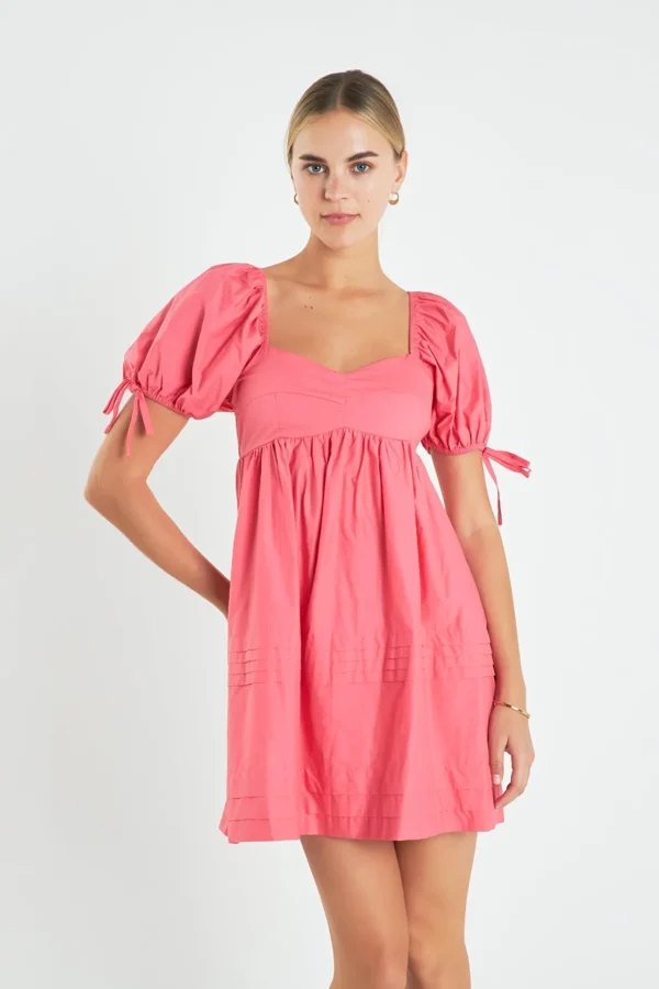 ENGLISH FACTORY Tops*- Pleated Detail Puff Sleeve Mini Dress
