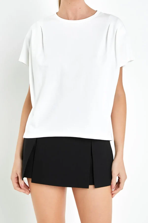 ENGLISH FACTORY Tops*- Pleated Short Sleeve T-Shirt