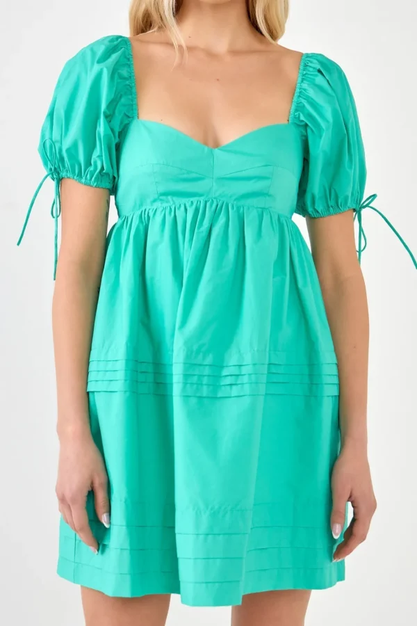 ENGLISH FACTORY Tops*- Pleated Detail Puff Sleeve Mini Dress